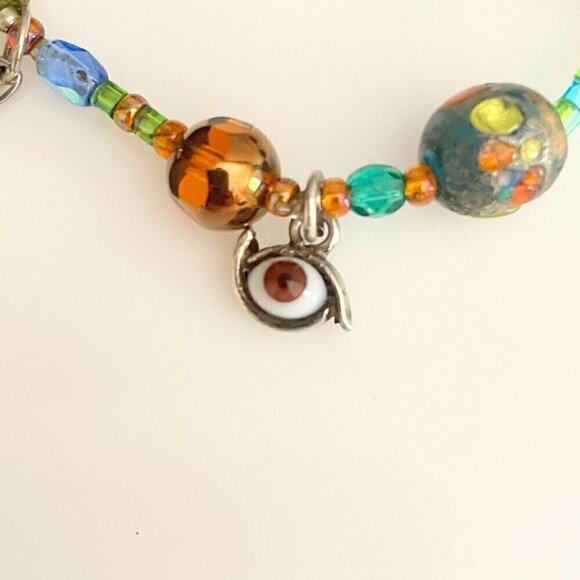 Irma Obregón Sterling Silver Evil Eye Lampwork Bead Handmade Stretch Bracelet OS - Picture 3 of 6